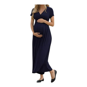 NEW XPENYO Navy Maternity Maxi Dress Stretch Crossover Bust Size Small
